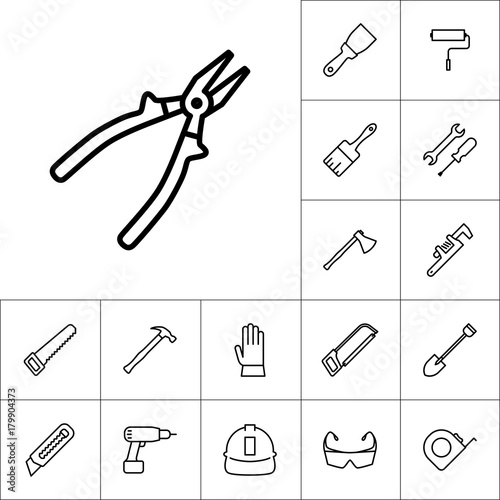 line pliers icon on white background, construction set