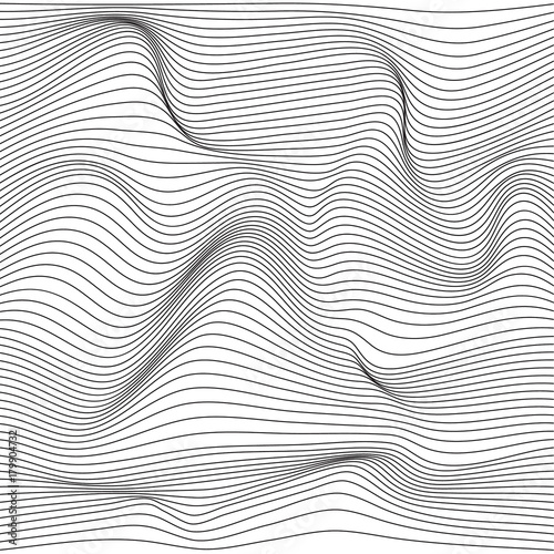 Distorted wave monochrome texture. Abstract dynamical rippled surface. Vector stripe  deformation background.