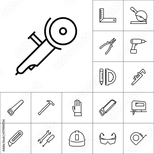 line angle grinder icon on white background, construction set