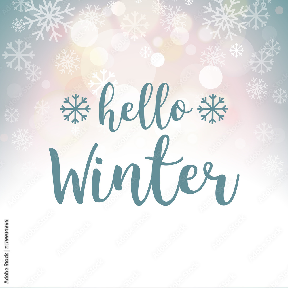 Naklejka premium Hello Winter Blue Grey Snowflakes Vector Background 1