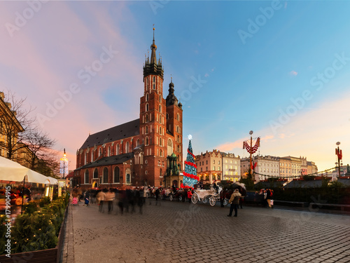 Market Square Rynek decorated by the christmas lights