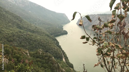 Narrowest point of big river footage - Famous Danube gorge beautiful nature photo