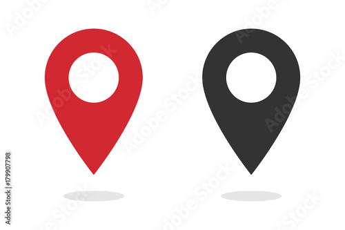 Pin - Vector icon location pin. Map pin icon red and black color photo