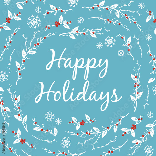 Blue Branches Happy Holidays Vector Illustration 1