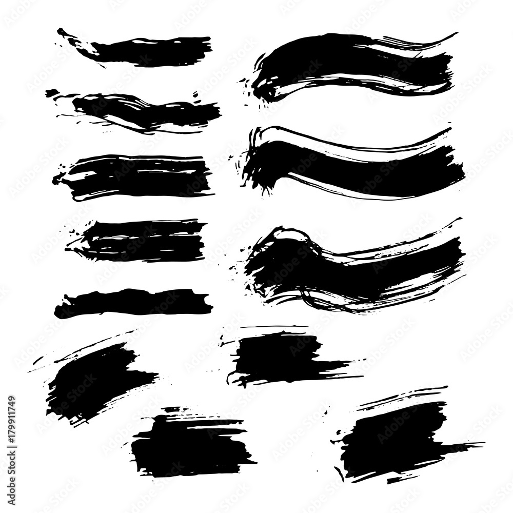 Collection black dirty design element. Grunge brush stroke, paint artistic set. Grunge texture collection