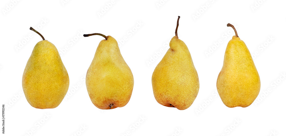 A set of yellow ripe, juicy pears. On a white background A set of yellow ripe, juicy pears. On a white background