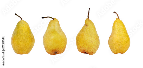 A set of yellow ripe, juicy pears. On a white background