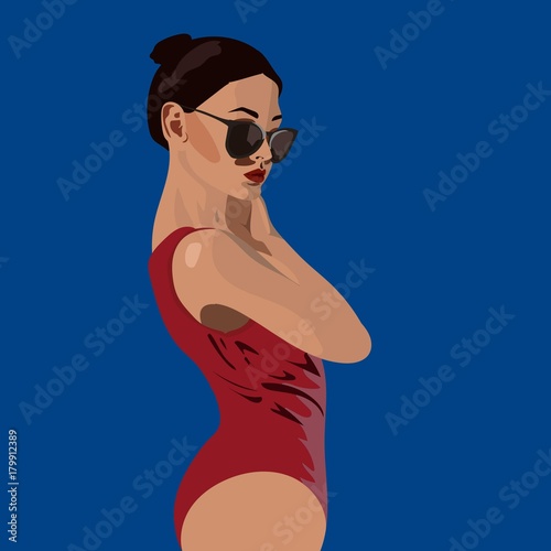Sexy young woman in sunglasses and swimsuit in vector