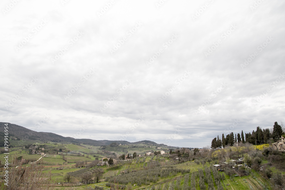 Obraz premium San Gimignano, Siena, Italia - San Gimignano is a small walled medieval hill town. Known as the Town of Fine Towers, famous and unique for a dozen of tower houses, 