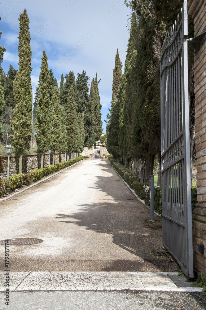 San Gimignano, Siena - Val d'Elsa, Tuscany, Italy - Entrance gate  to La Collegiata Hotel. just outside San Gimignano a beautiful hotel, very confortable.