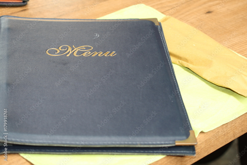 Italy, malcesine. Lago di garda. menu on a restaurant table