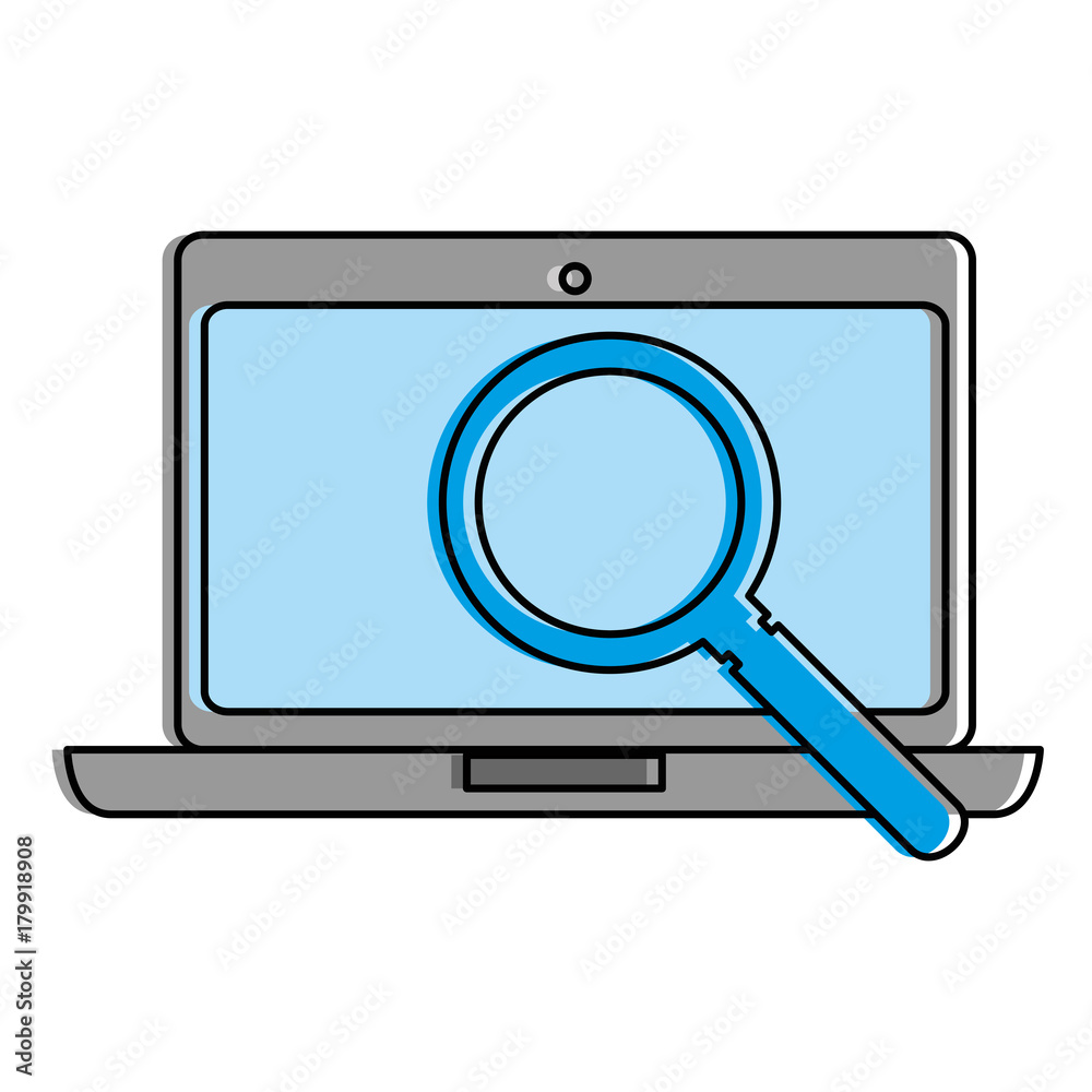laptop computer with magnifying glass laptop computer with magnifying glass
