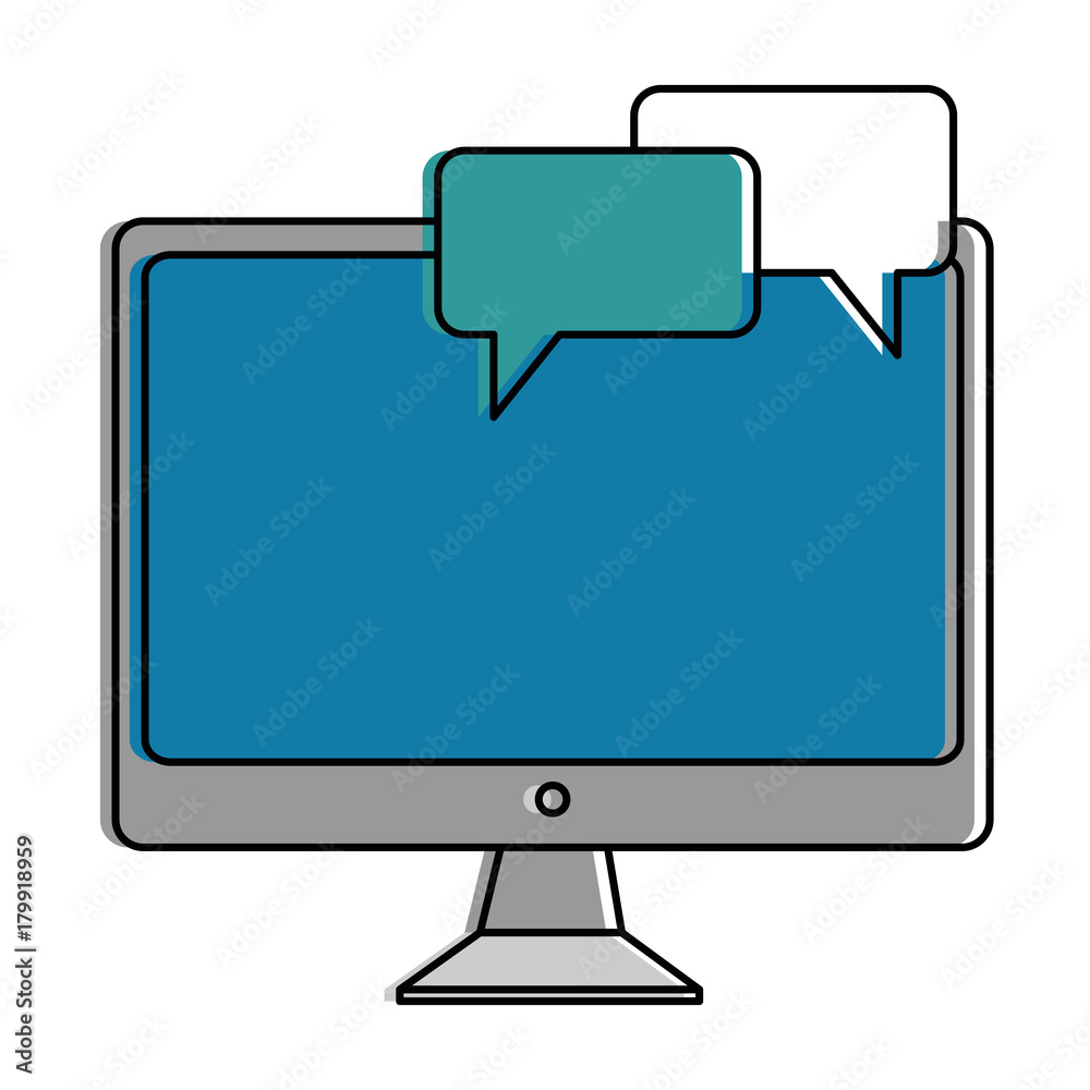 desktop computer with speech bubbles