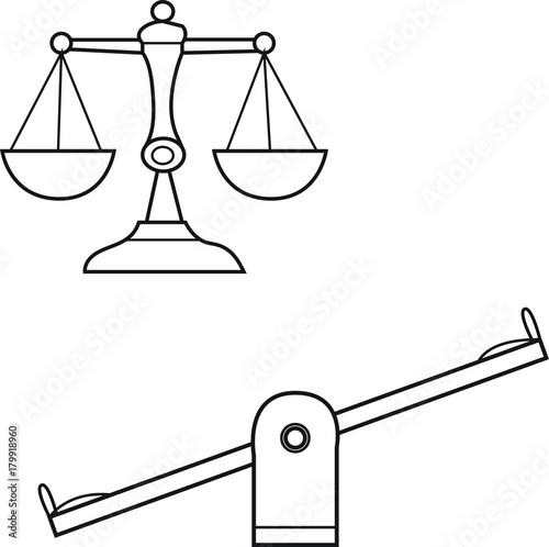 Vector illustration of a scale, balance and seesaw.