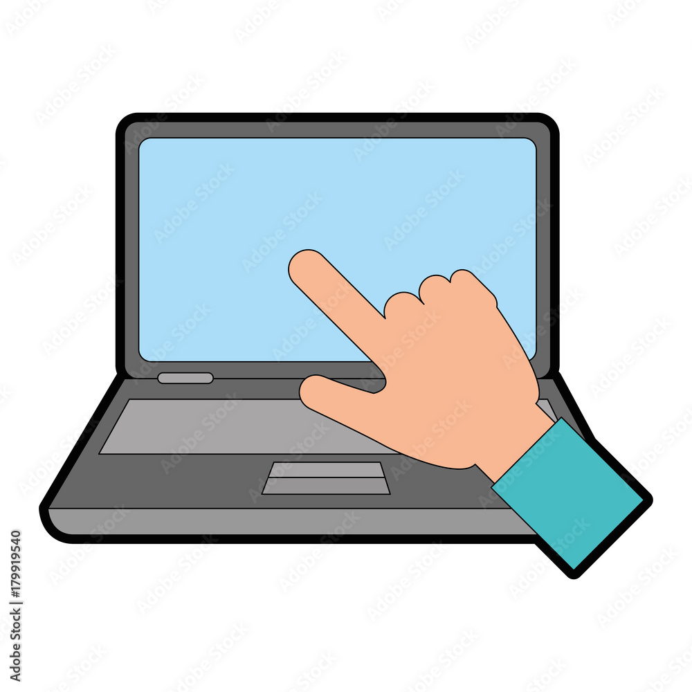 laptop computer with hand touching vector illustration design laptop computer with hand touching vector illustration design