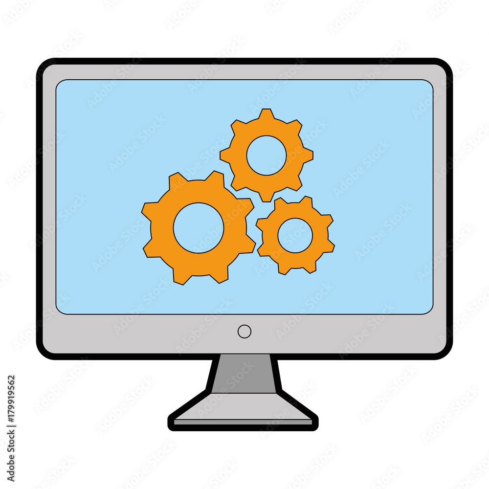 monitor computer with gears vector illustration design monitor computer with gears vector illustration design