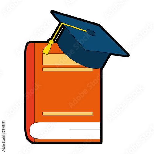 text book with hat graduation vector illustration design