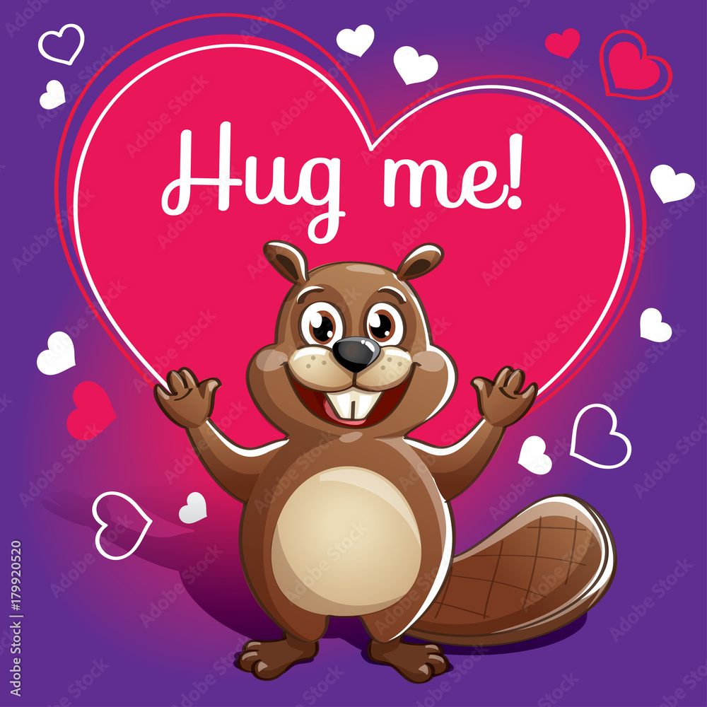 Naklejka premium Cartoon beaver ready for a hugging