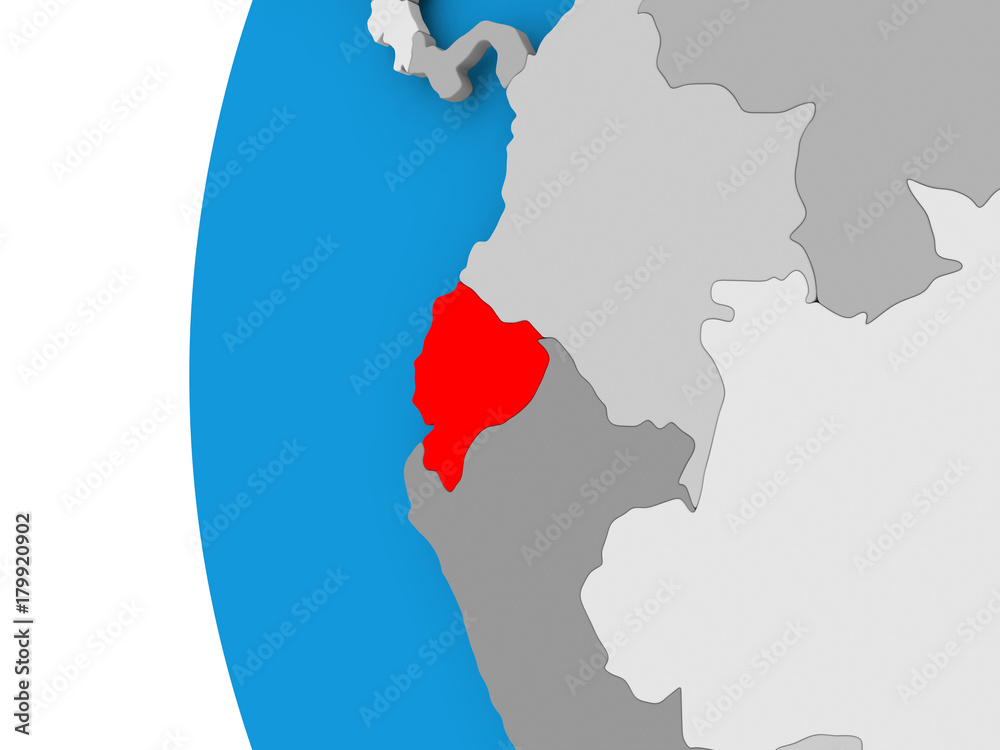 Map of Ecuador on political globe Map of Ecuador on political globe