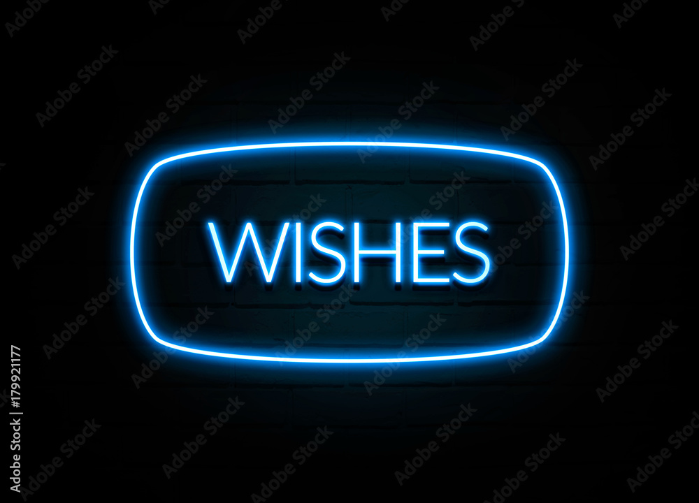Wishes - colorful Neon Sign on brickwall Wishes - colorful Neon Sign on brickwall