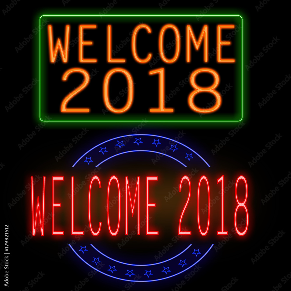 Welcome 2018 glowing neon sign