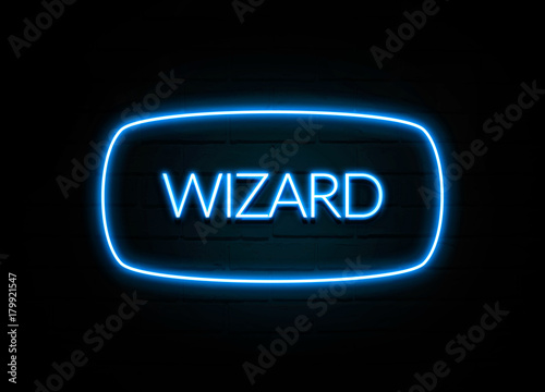 Wizard - colorful Neon Sign on brickwall