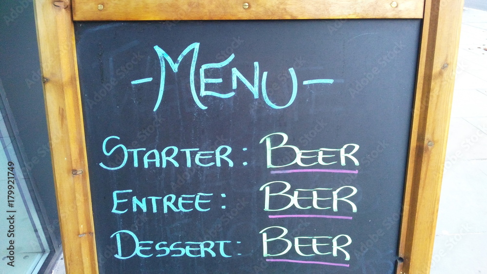 Funny beer menu on a chalkboard