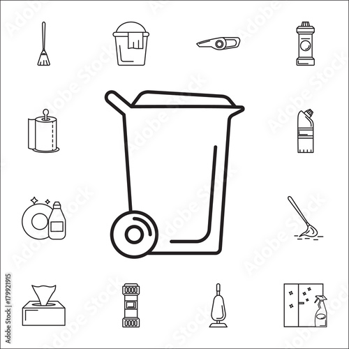 Washing powder box icon. Set of cleaning tools icons