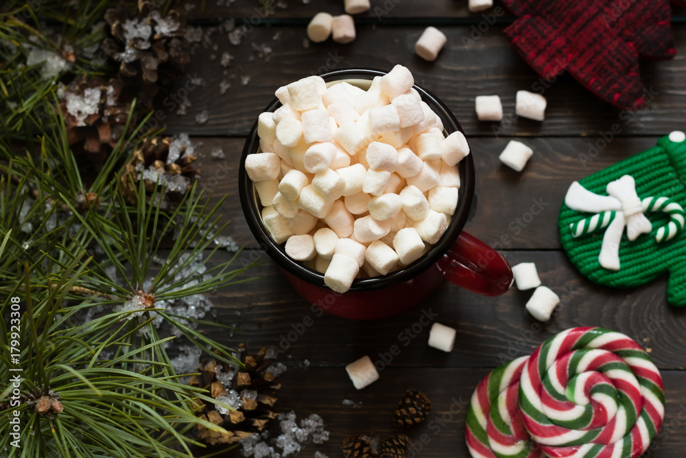 New Year cocoa with marshmallows New Year cocoa with marshmallows