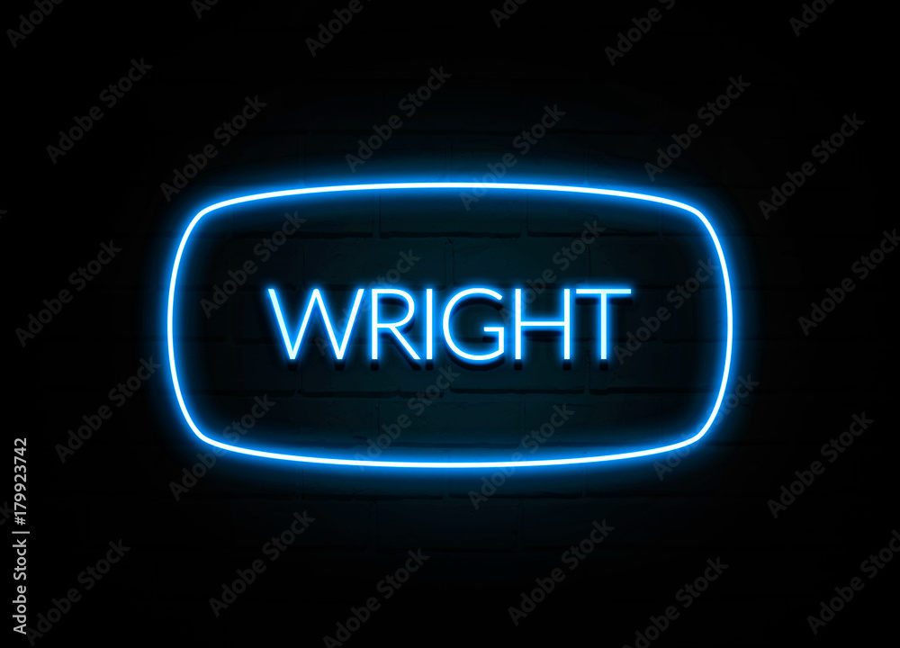 Wright - colorful Neon Sign on brickwall Wright - colorful Neon Sign on brickwall