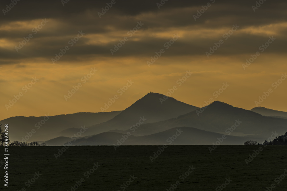 Ceske Stredohori mountains in sunset time