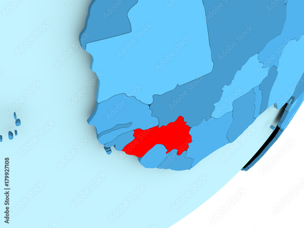 Fototapeta premium Map of Guinea on blue political globe
