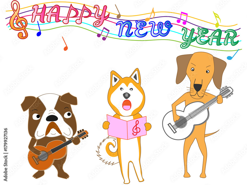 2018年の年賀状素材の犬のコンサート 2018年の年賀状素材の犬のコンサート