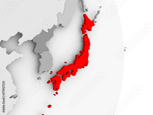 Japan on grey political globe