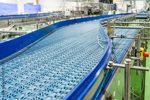 Empty conveyor belt of production line, part of industrial equipment