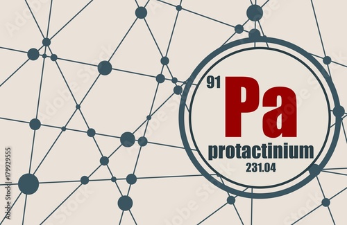 Protactinium chemical element. Sign with atomic number and atomic weight. Chemical element of periodic table. Molecule And Communication Background. Connected lines with dots.