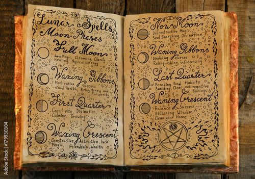 Canvas Print Old book with hand written lunar magic spells