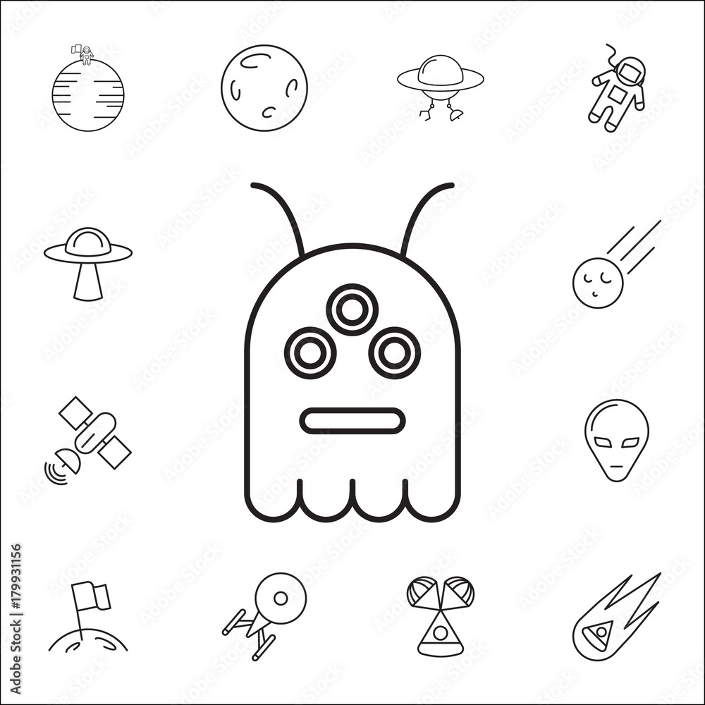 Vetor de Alien Cartoon icon. Set of space icons. Signs, outline symbols  collection, simple thin line icons for websites, web design, mobile app,  info graphics do Stock