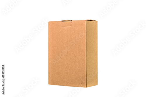 Brown tray or brown paper package or cardboard box isolated on white with clipping path.