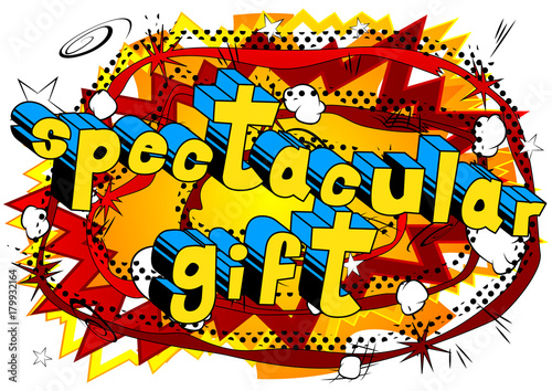 Spectacular Gift - Comic book style word on abstract background.