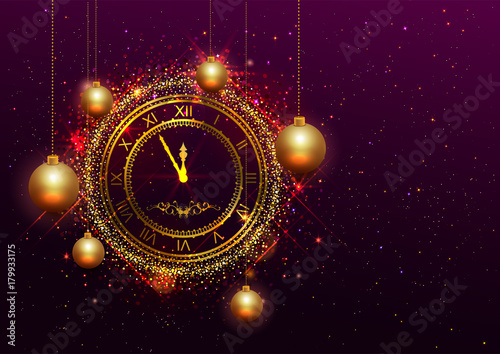 New Year Eve gold clock with Roman numerals