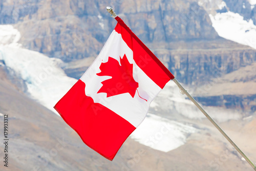 Canadian flag on athabasca glacier