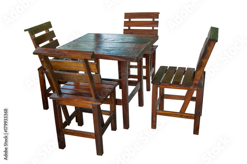 Wooden table and chairs set isolated.