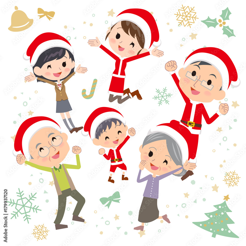 family three generations Christmas_gather jump family three generations Christmas_gather jump
