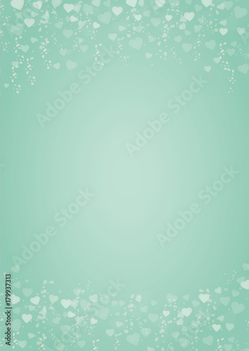 mint green background with hearts header and footer