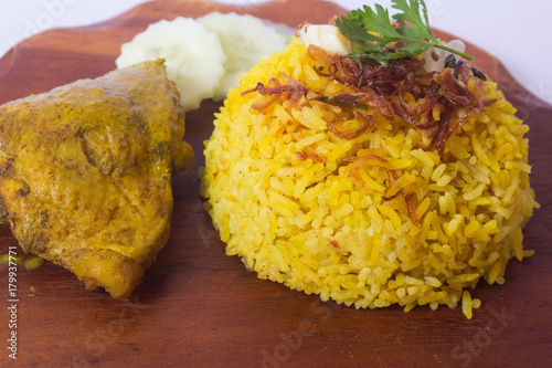 Chicken Biryani or Muslim yellow rice with chicken