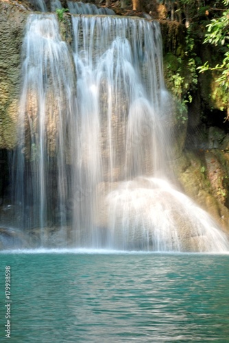 Details of beautiful waterfall, Erawan waterfall is famous waterfall in Erawan national Park, Kanchanaburi province, Thailand.