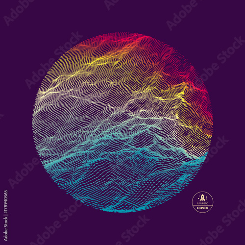 Wave Background. 3d Abstract Vector Illustration. Ripple Grid. .Network Design with Particle