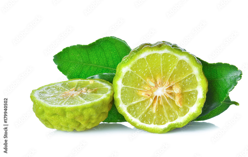 Piece Kaffir lime on white background Piece Kaffir lime on white background