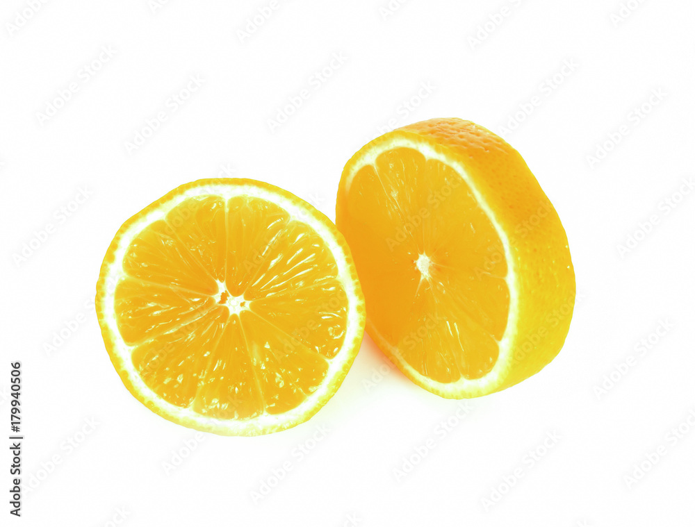 Lemon and cut half slice isolated on white background Lemon and cut half slice isolated on white background